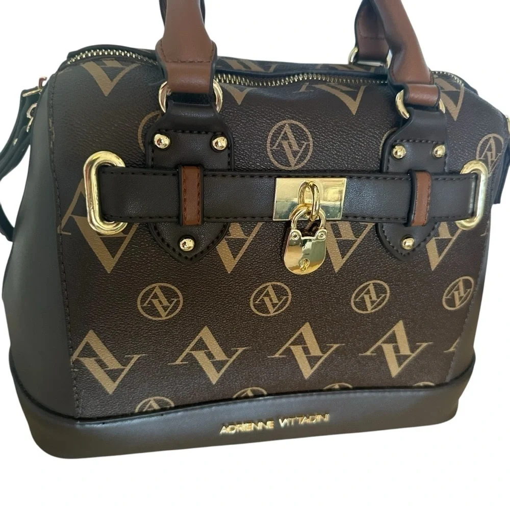 Adrienne Vittadini Brown Logo Satchel Handbag